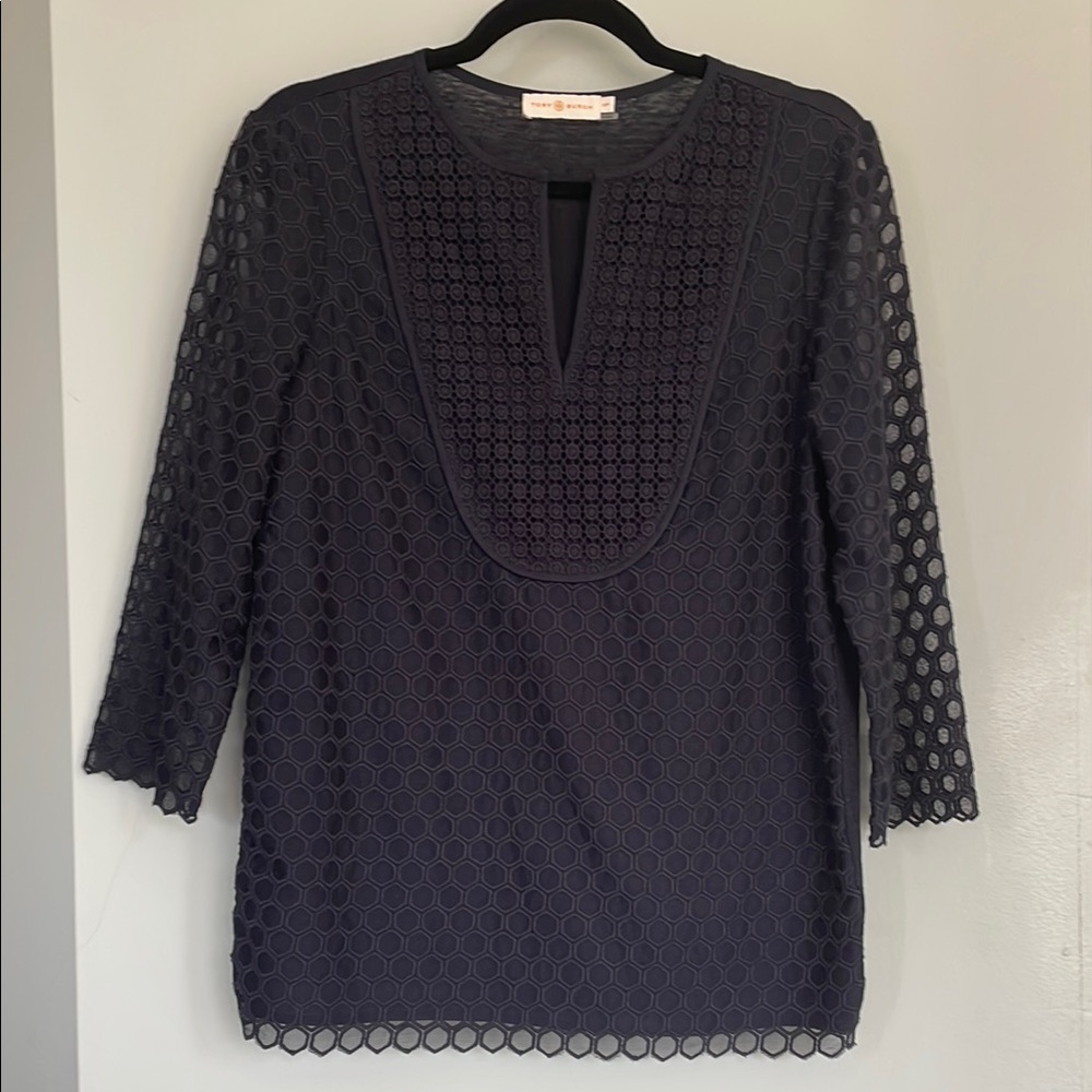 Tory Burch Navy Lace Tunic Top